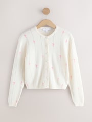 Ecru/Pink Bows Crew Neck Knitted Cardigan - Image 1 of 4