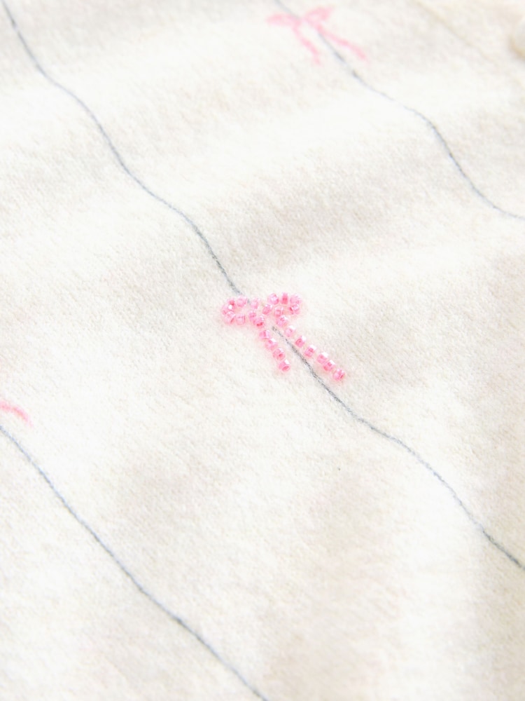 Ecru/Pink Bows Crew Neck Knitted Cardigan - Image 2 of 4