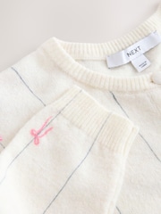 Ecru/Pink Bows Crew Neck Knitted Cardigan - Image 3 of 4