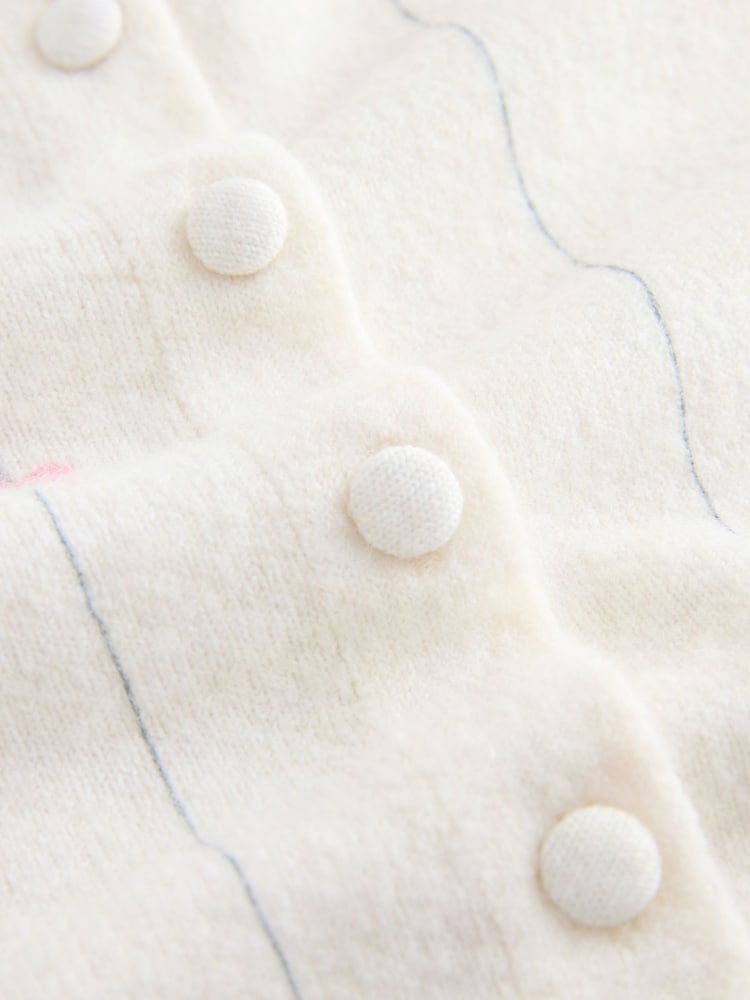 Ecru/Pink Bows Crew Neck Knitted Cardigan - Image 4 of 4