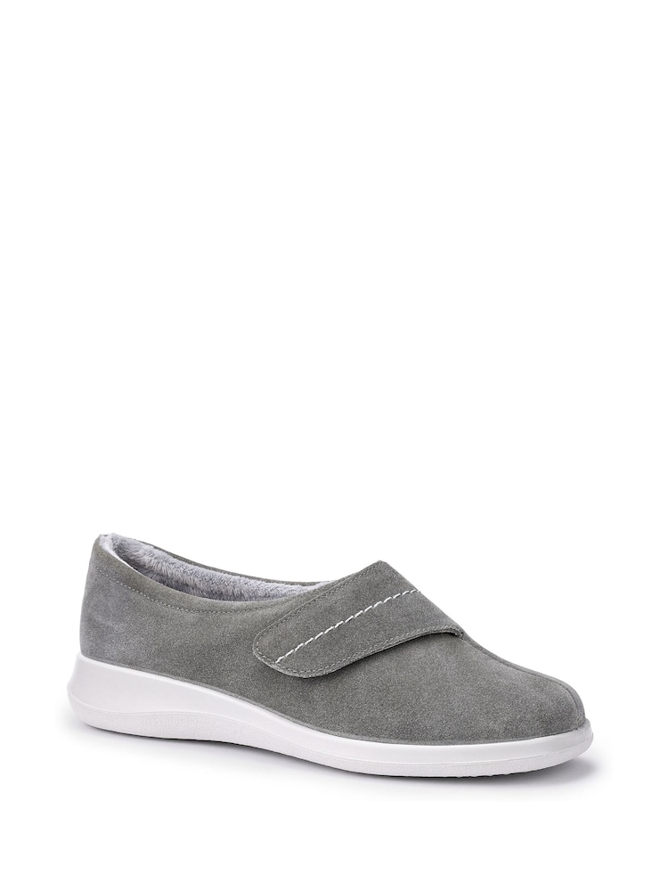 Hotter Grey Regular Fit Wrap Touch-Fastening Slippers - Image 2 of 4 Hotter Grey Regular Fit Wrap Touch-Fastening Slippers - Image 2 of 4