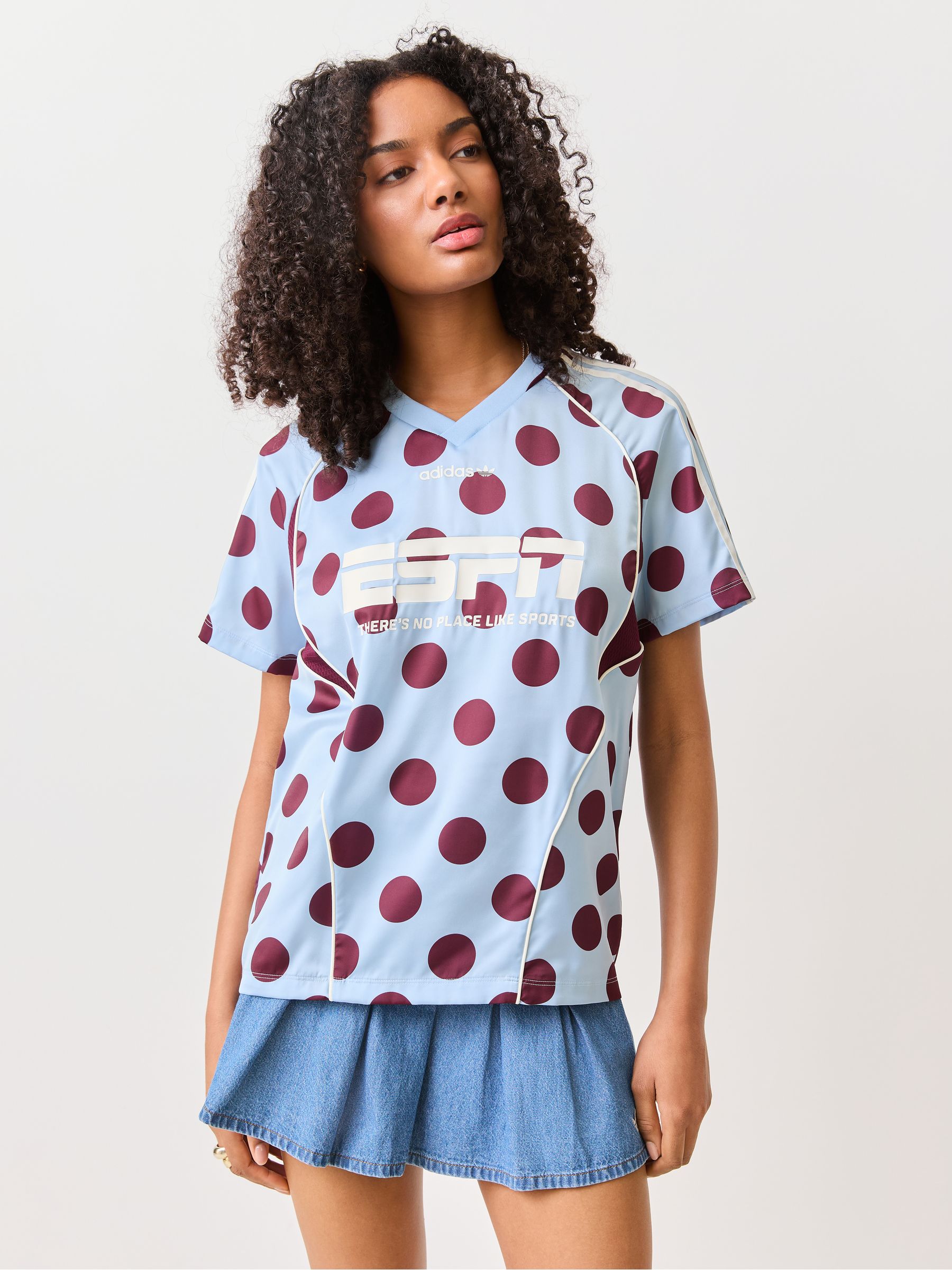 Buy adidas Originals Blue Polka Dot Slouchy Straight T-Shirt from