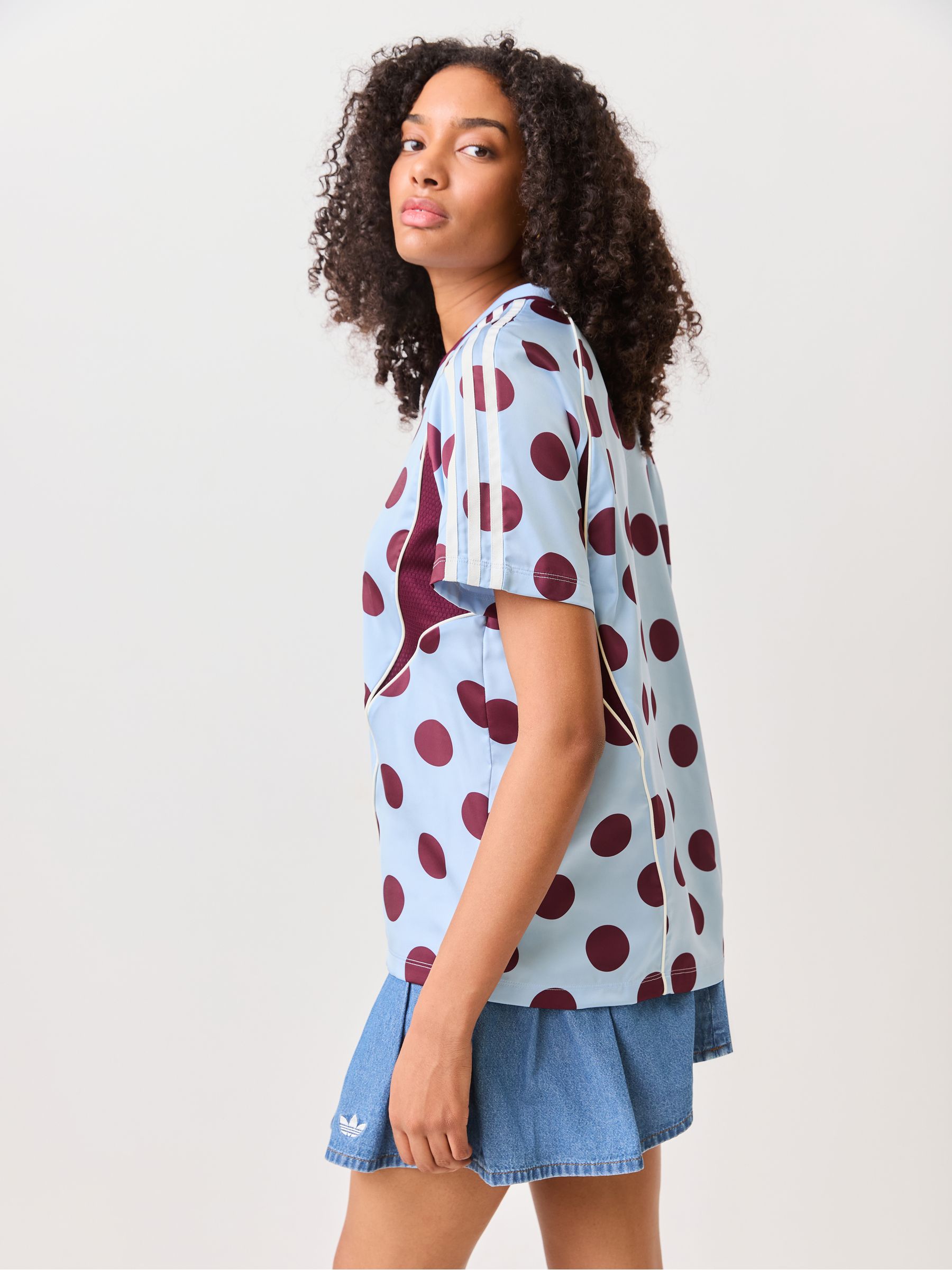 Buy adidas Originals Blue Polka Dot Slouchy Straight T-Shirt from