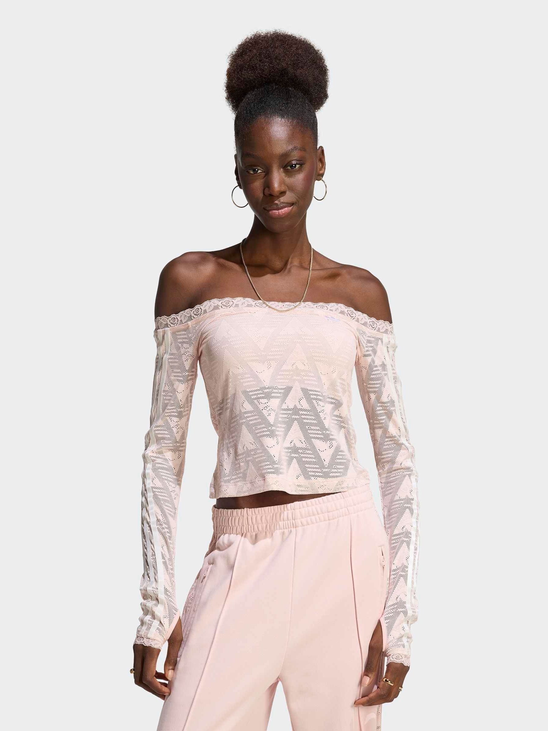 Buy adidas Originals Pink Lace Long Sleeve Bardot Top from Next USA