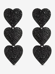 Mood Black Jet and Crystal Triple Heart Drop Statement Earrings - Image 1 of 3