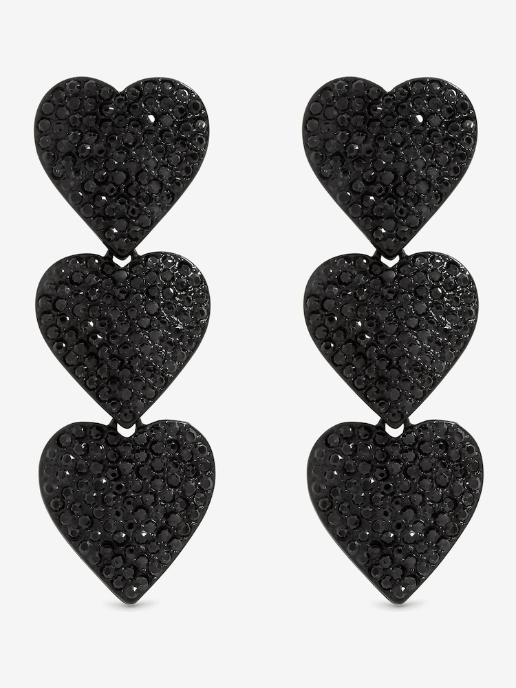 Mood Black Jet and Crystal Triple Heart Drop Statement Earrings - Image 1 of 3 Mood Black Jet and Crystal Triple Heart Drop Statement Earrings - Image 1 of 3
