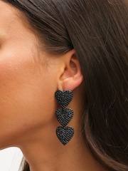 Mood Black Jet and Crystal Triple Heart Drop Statement Earrings - Image 2 of 3