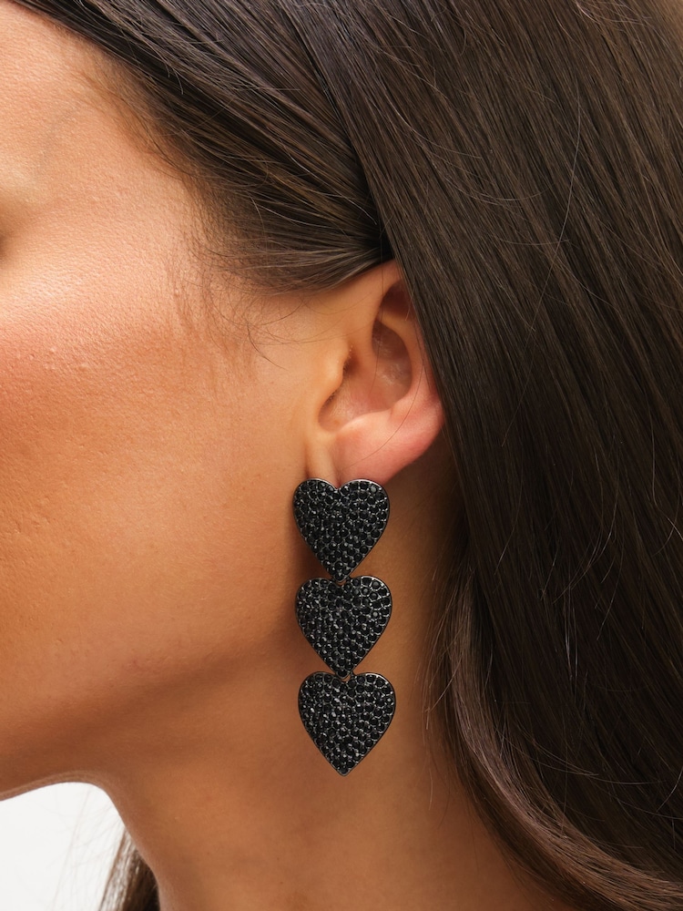 Mood Black Jet and Crystal Triple Heart Drop Statement Earrings - Image 2 of 3 Mood Black Jet and Crystal Triple Heart Drop Statement Earrings - Image 2 of 3