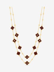 Mood Gold Tone Polished Burgundy Clover Double Row Necklace - Image 1 of 3
