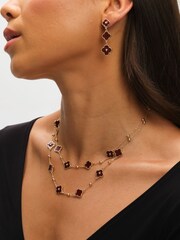 Mood Gold Tone Polished Burgundy Clover Double Row Necklace - Image 3 of 3
