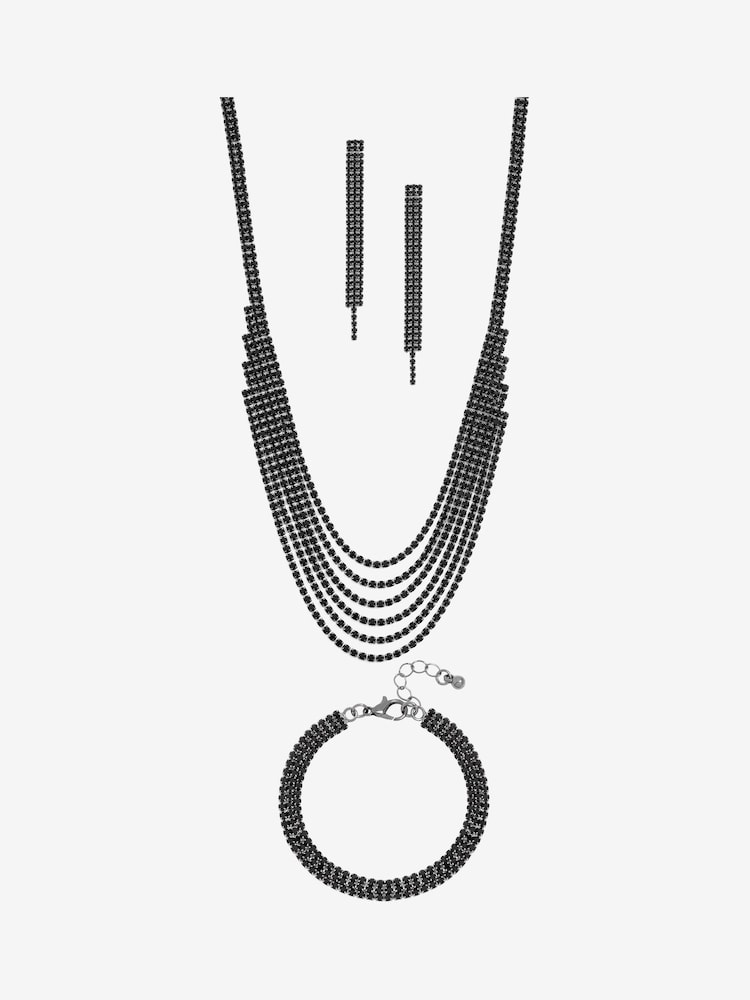 Mood Black Jet Crystal Multirow 3 Piece Jewellery Set - Image 1 of 1 Mood Black Jet Crystal Multirow 3 Piece Jewellery Set - Image 1 of 1