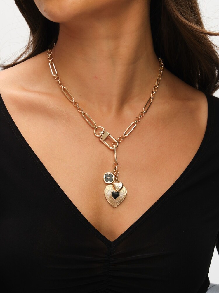 Mood Gold Tone Polished Jet Heart Charm Necklace - Image 3 of 3