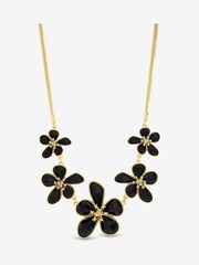 Mood Gold Tone Crystal and Jet Glass Flower Necklace - Image 1 of 3