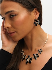 Mood Gold Tone Crystal and Jet Glass Flower Necklace - Image 2 of 3