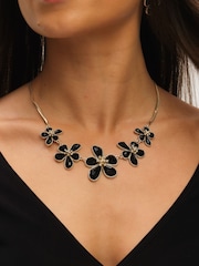 Mood Gold Tone Crystal and Jet Glass Flower Necklace - Image 3 of 3