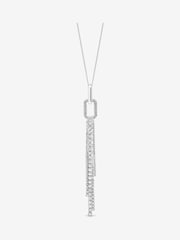 Mood Silver Tone Crystal Link Tassel Necklace - Image 1 of 3