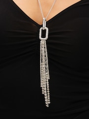 Mood Silver Tone Crystal Link Tassel Necklace - Image 2 of 3