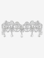 Mood Silver Tone Crystal Bow Drop Statement Choker Necklace - Image 1 of 3