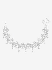 Mood Silver Tone Crystal Bow Drop Statement Choker Necklace - Image 2 of 3
