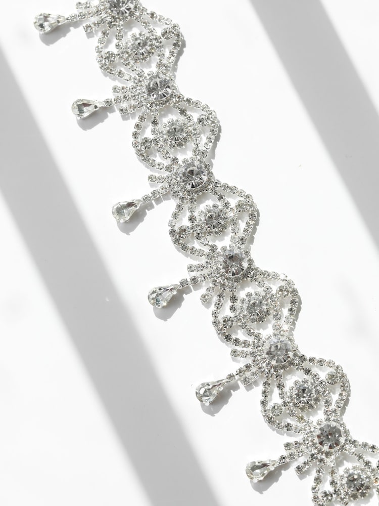 Mood Silver Tone Crystal Bow Drop Statement Choker Necklace - Image 3 of 3