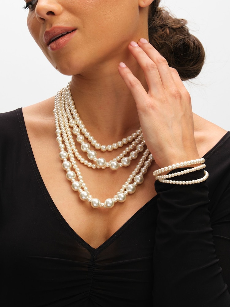 Mood Cream Pearl Multi Row Statement Necklace - Image 2 of 3