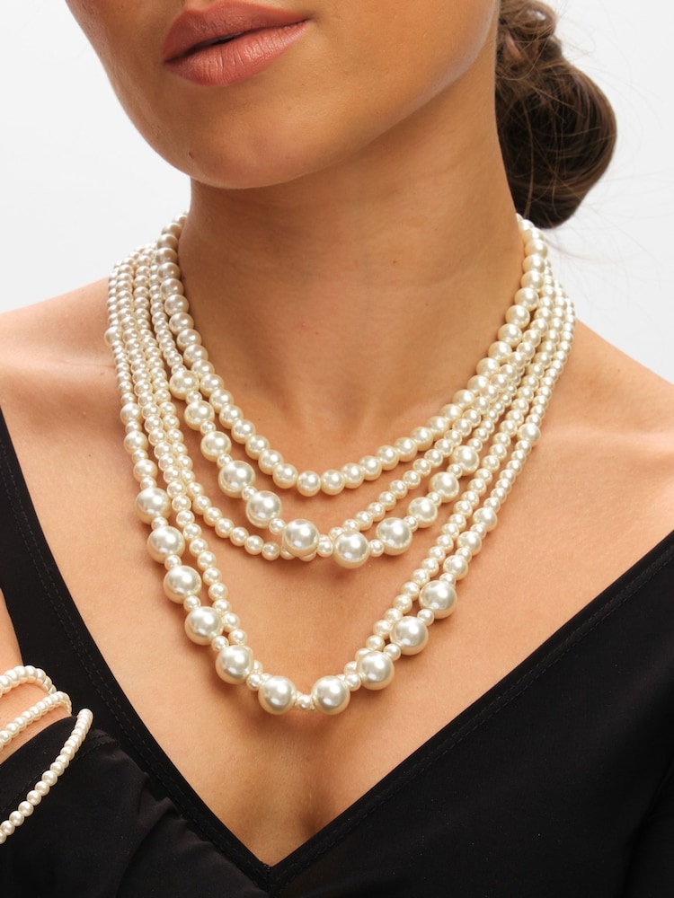 Mood Cream Pearl Multi Row Statement Necklace - Image 3 of 3 Mood Cream Pearl Multi Row Statement Necklace - Image 3 of 3