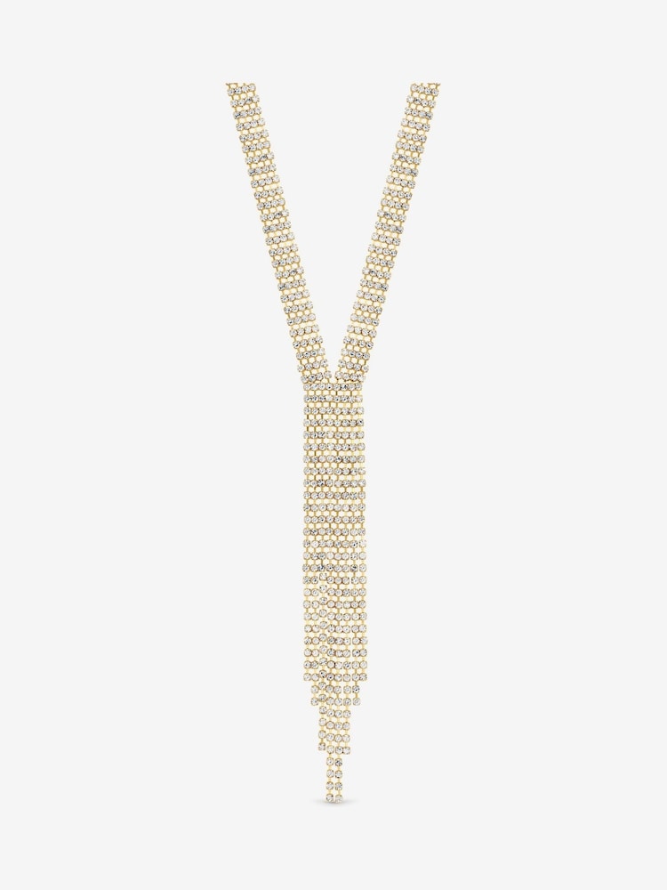 Mood Gold Tone Crystal Multi Row Y Statement Necklace - Image 1 of 1 Mood Gold Tone Crystal Multi Row Y Statement Necklace - Image 1 of 1