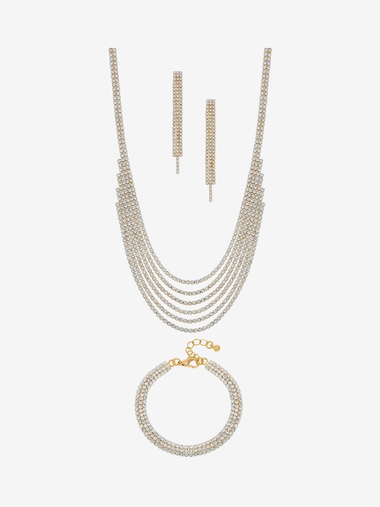 Mood Gold Tone Crystal Multirow 3 Piece Jewellery Set - Image 1 of 1