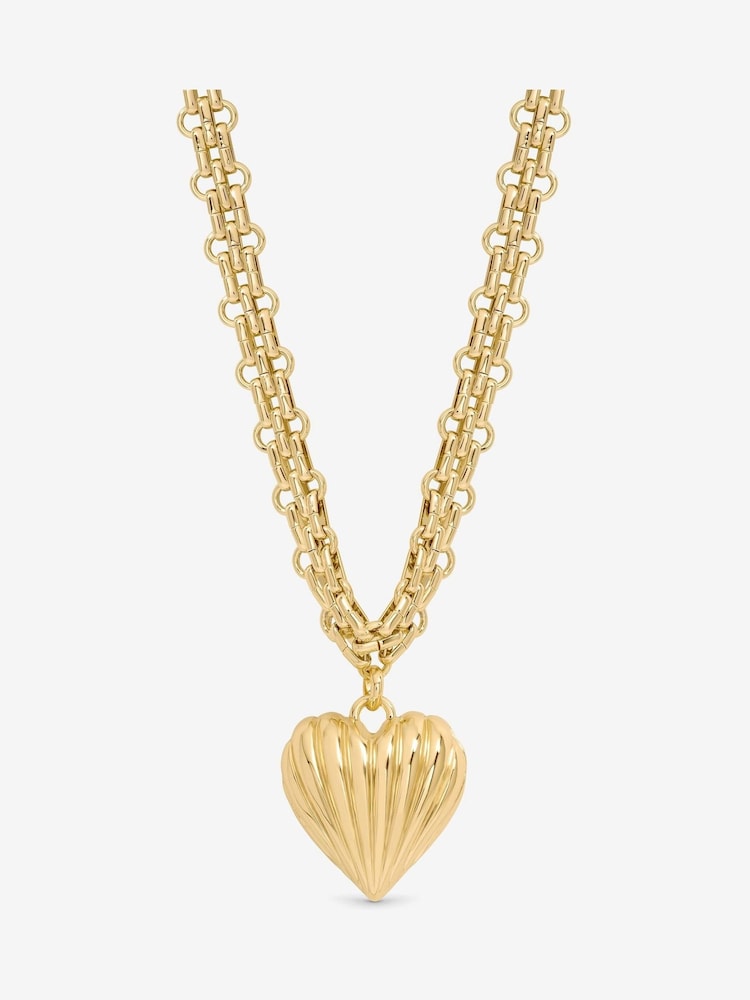 Mood Gold Ridged Heart Chunky Short Pendant - Image 1 of 2 Mood Gold Ridged Heart Chunky Short Pendant - Image 1 of 2