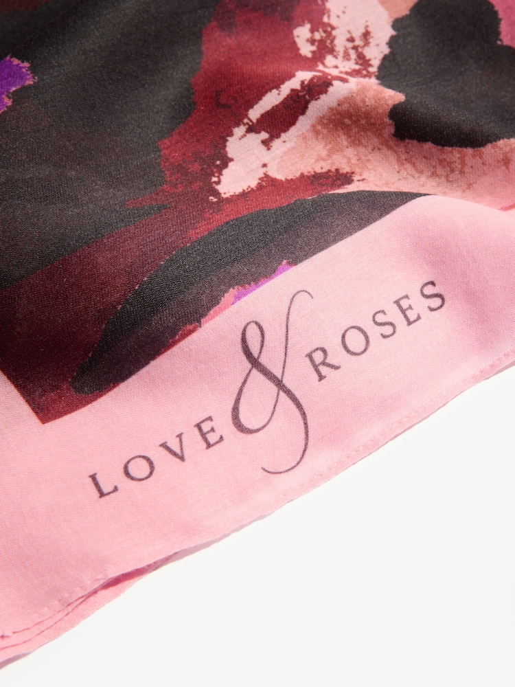 Love & Roses Chocolate and Pink Leo Print Lightweight Scarf - Image 6 of 6