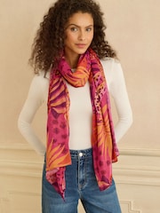 Love & Roses Pink Jungle Print Lightweight Scarf - Image 1 of 2