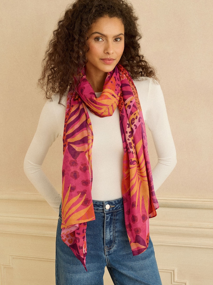 Love & Roses Pink Jungle Print Lightweight Scarf - Image 1 of 2