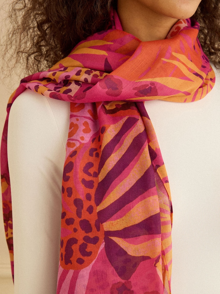 Love & Roses Pink Jungle Print Lightweight Scarf - Image 2 of 2