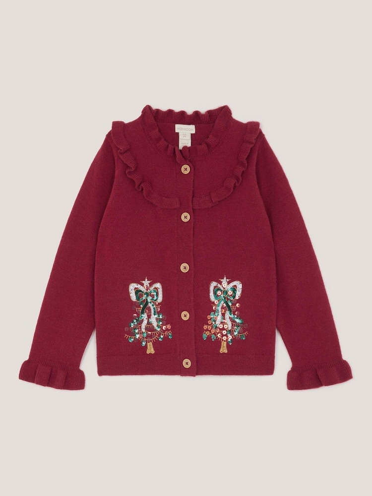 Monsoon Red Christmas Tree Embellished Cardigan - Image 1 of 3