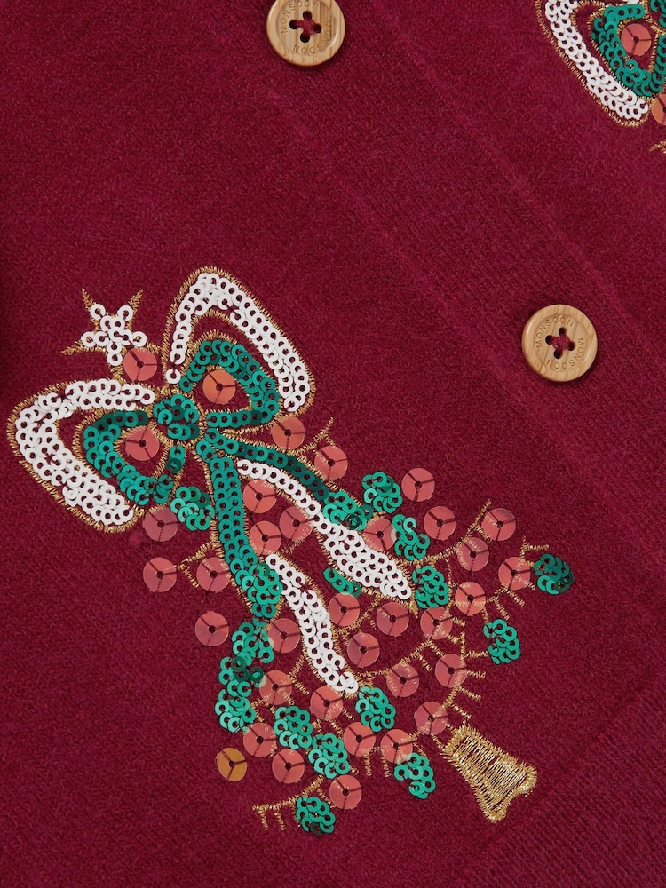 Monsoon Red Christmas Tree Embellished Cardigan - Image 3 of 3