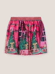 Monsoon Pink Christmas Scene Satin Skirt - Image 1 of 3