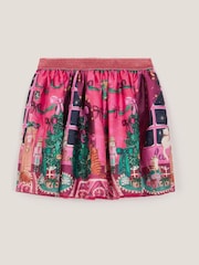 Monsoon Pink Christmas Scene Satin Skirt - Image 2 of 3