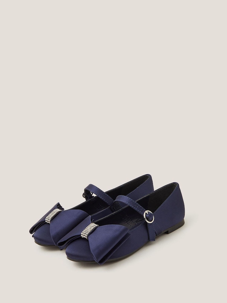 Monsoon Blue Bow Satin Ballet Flats - Image 1 of 3 Monsoon Blue Bow Satin Ballet Flats - Image 1 of 3