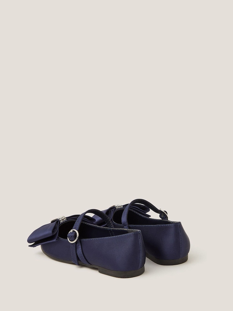 Monsoon Blue Bow Satin Ballet Flats - Image 2 of 3 Monsoon Blue Bow Satin Ballet Flats - Image 2 of 3