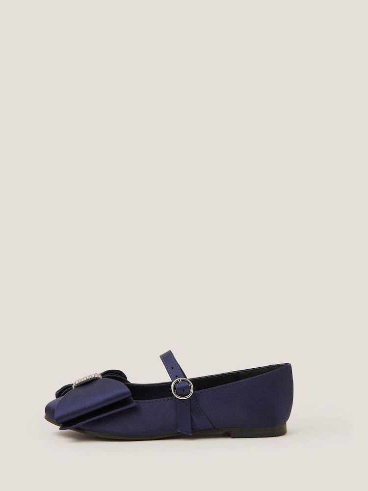 Monsoon Blue Bow Satin Ballet Flats - Image 3 of 3 Monsoon Blue Bow Satin Ballet Flats - Image 3 of 3