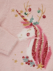 Monsoon Pink Christmas Unicorn Fuzzy Jumper - Image 3 of 3