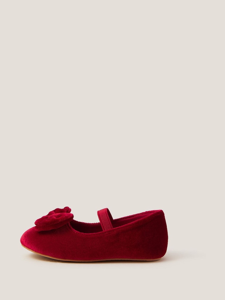 Monsoon Red Baby Bow Velvet Walker Shoes - Image 1 of 3