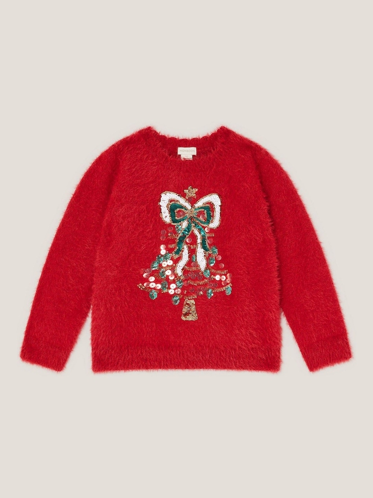 Monsoon Red Embellished Tree Fuzzy Christmas Jumper - Image 1 of 3 Monsoon Red Embellished Tree Fuzzy Christmas Jumper - Image 1 of 3