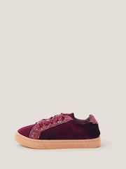 Monsoon Red Glitter Velvet Trainers - Image 1 of 3