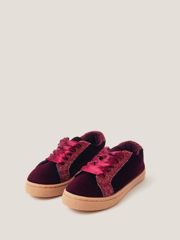 Monsoon Red Glitter Velvet Trainers - Image 2 of 3