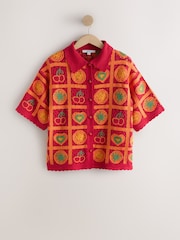 Red/Orange Tomato Crochet Co-Ord Knitted Short Sleeve Shirt - Image 1 of 3