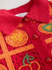 Red/Orange Tomato Crochet Co-Ord Knitted Short Sleeve Shirt - Image 3 of 3