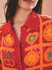 طماطم حمراء/برتقالية - قميص محبوك بأكمام قصيرة كروشيه منسق - صورة 5 من 8