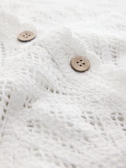 White Shell Pattern Crochet Short Sleeve Open Collared Shirt - Image 7 of 8