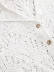 White Shell Pattern Crochet Short Sleeve Open Collared Shirt - Image 8 of 8